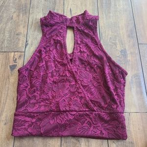 Maroon Lace Halter Crop Top